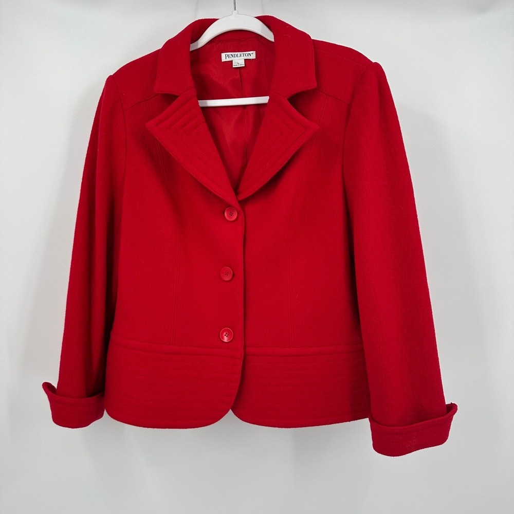 Pendleton Womens Preppy Minimalist Red Wool Blazer Size L Bold Office Vintage